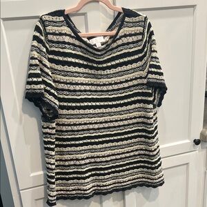 Belle by Kim Gravel Black and Cream Striped Knit Top